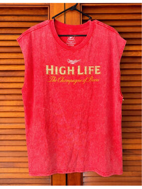 Miller High Life The Champagne of Beers Red Sleeveless Graphic T-Shirt Size M